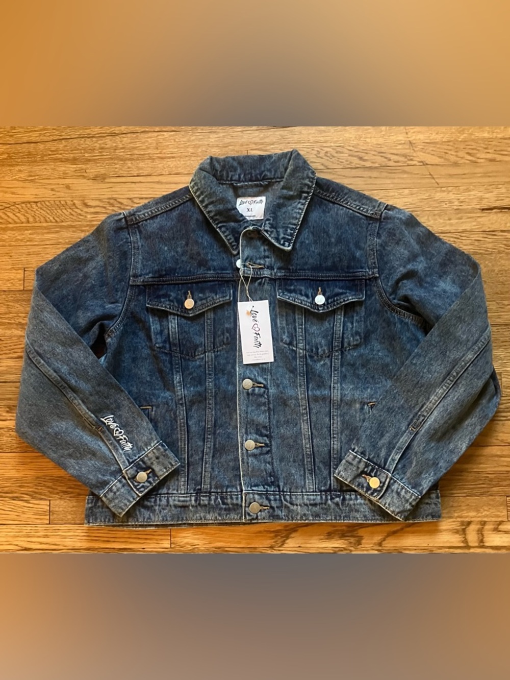 Love in Faith Denim Jacket “Faith Over Fear” Psalm 34 XL